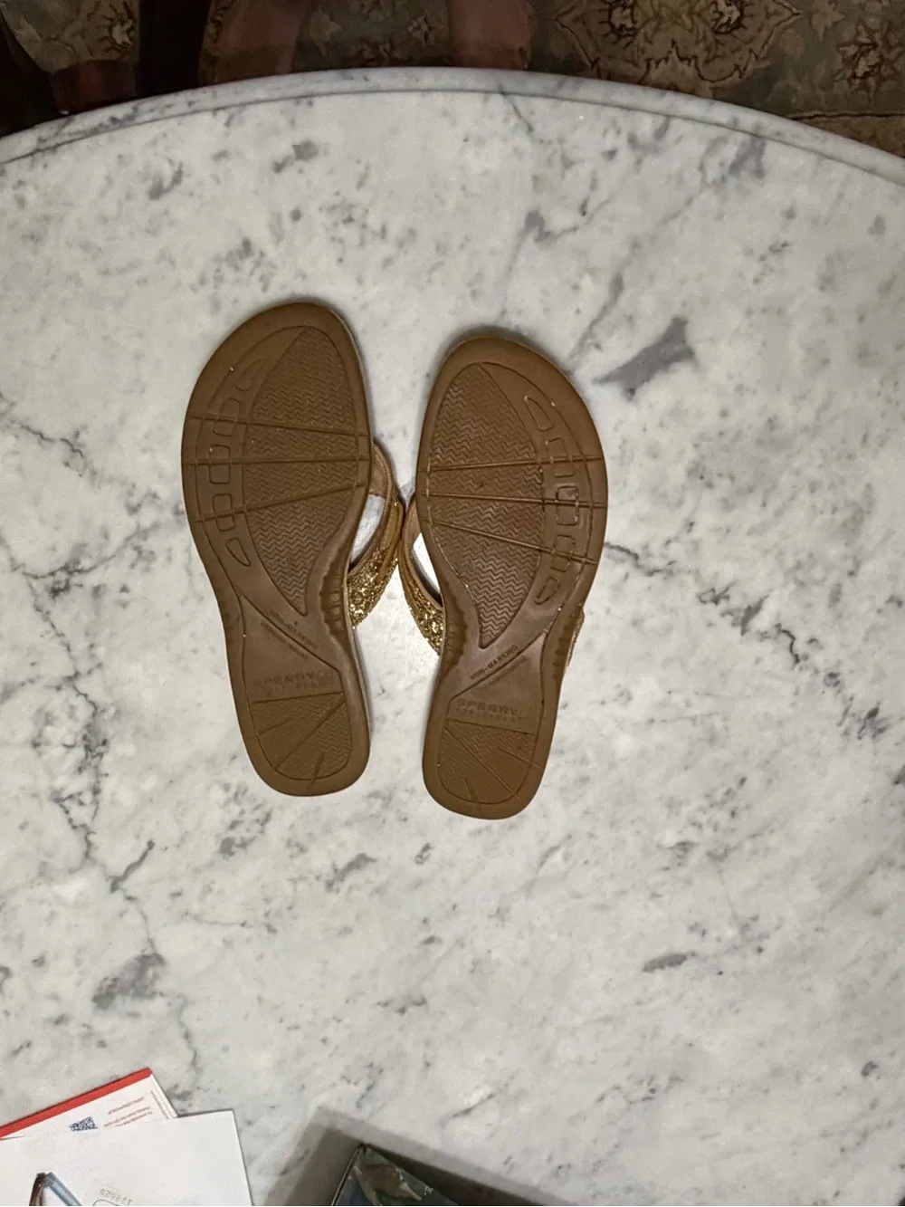 Sperry Women's Metallic Gold and Tan Flip Flop Sandals